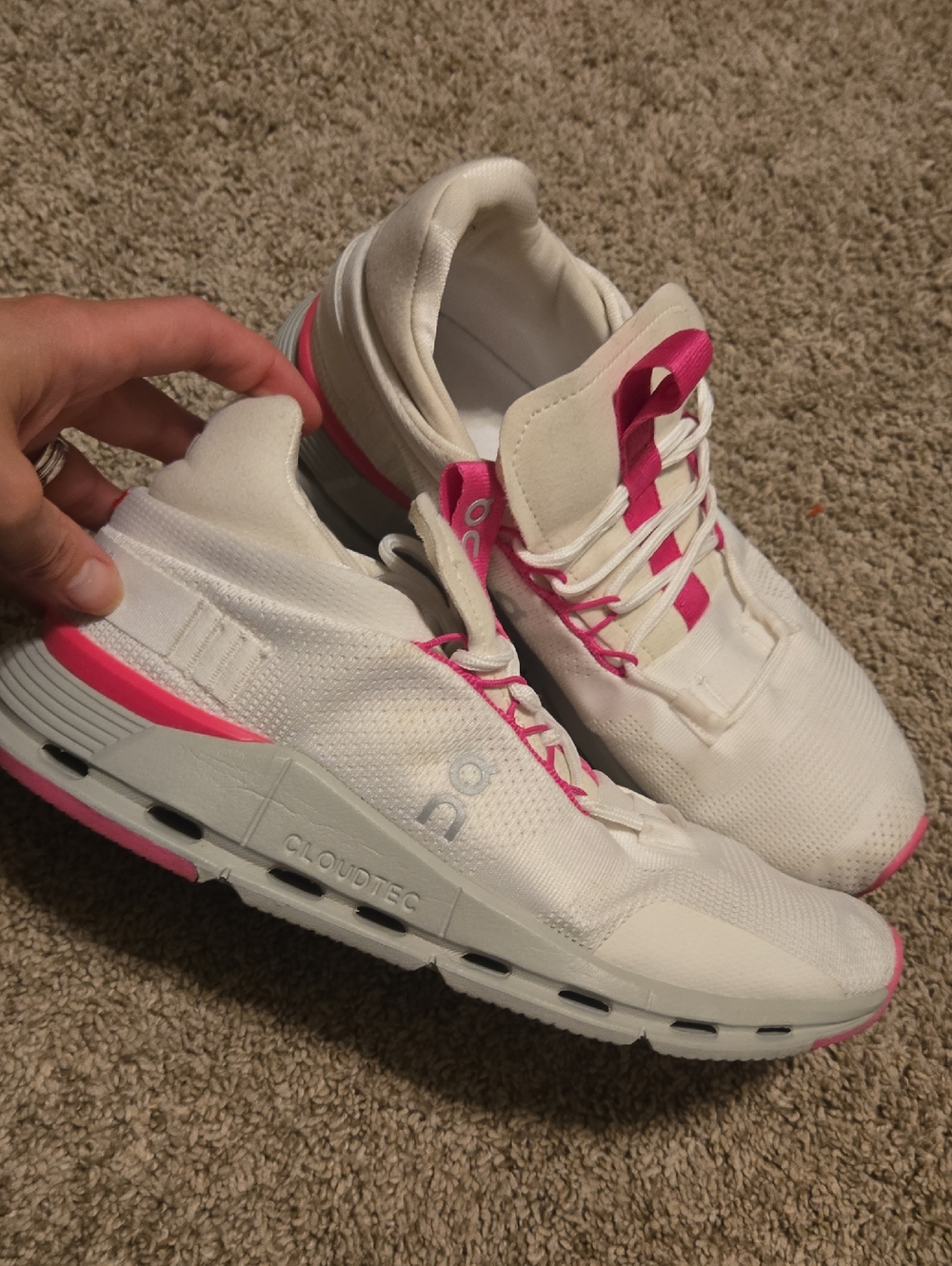 Pink And White On Cloud Shoes